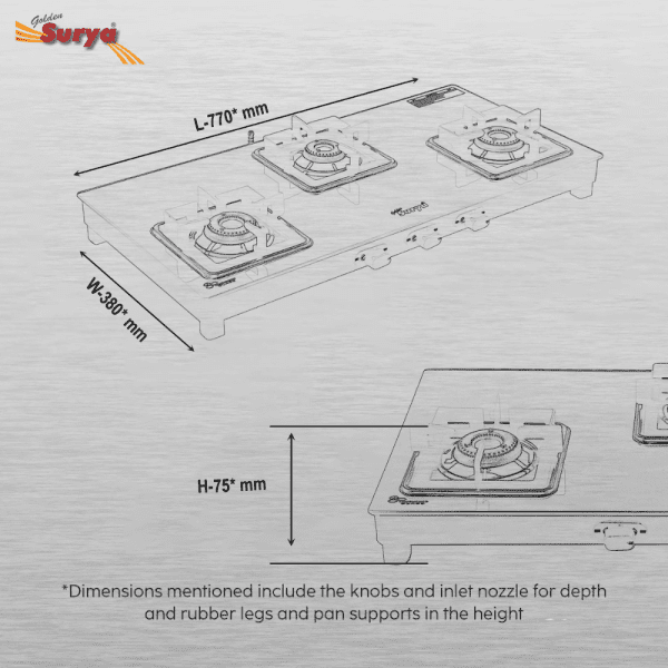 CXJ-32 MS Pride (Golden Surya Premium Toughened Glass Top Manual Ignition 3 Burner Gas Stove) - Image 5