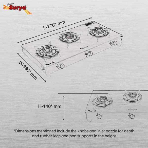 CXJ-32 MS (Golden Surya Gas Stove 3 Burner Black Manual Ignition Toughened Glass Top PNG Gas Stove) - Image 8