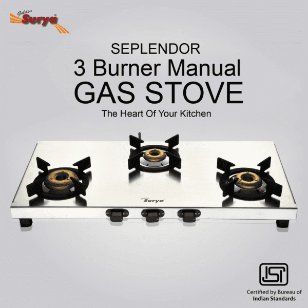 SPLENDOR FORGED 3B (Golden Surya Premium Stainless Steel Manual Ignition Heavy Forged Brass 3 Burner Gas Stove) - Image 4