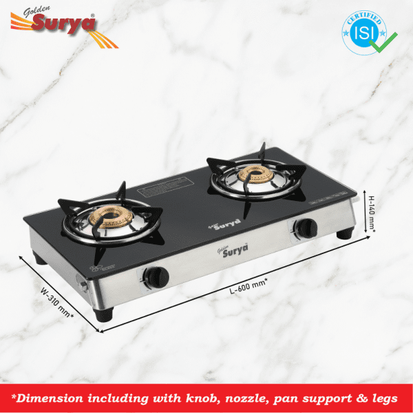 CXJ-22 Smart SS (Golden Surya Gas Stove 2 Burner Black Manual Ignition Toughened Glass Top Gas Stove) - Image 6