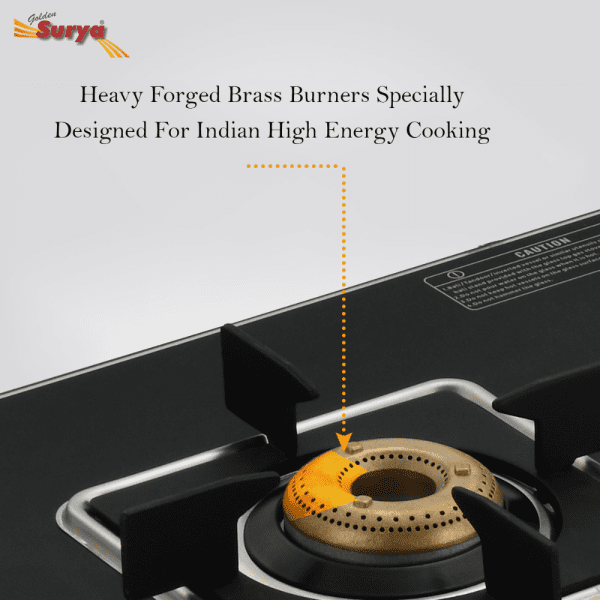 CXJ-32 MS ACCORD (Golden Surya Premium Toughened Glass Top Manual Ignition 3 Forged Brass Burner Gas Stove) - Image 8