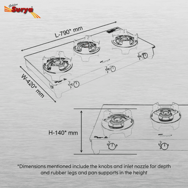 CXJ-32 MS Flame Guard (Golden Surya Premium Toughened Glass Top Manual Ignition 3 High-efficiency Brass Burner Gas Stove) - Image 5