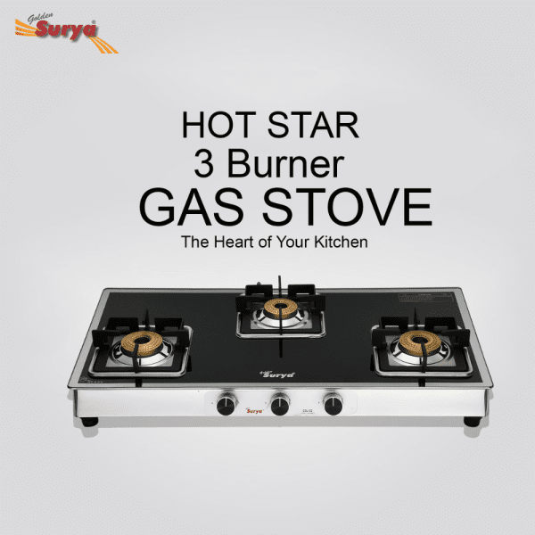 CXJ-32 Hot Star (Golden Surya Premium Design Toughened Glass Top Stainless Steel Body Forged Brass 3 Burner Manual Ignition Gas Stove) - Image 4