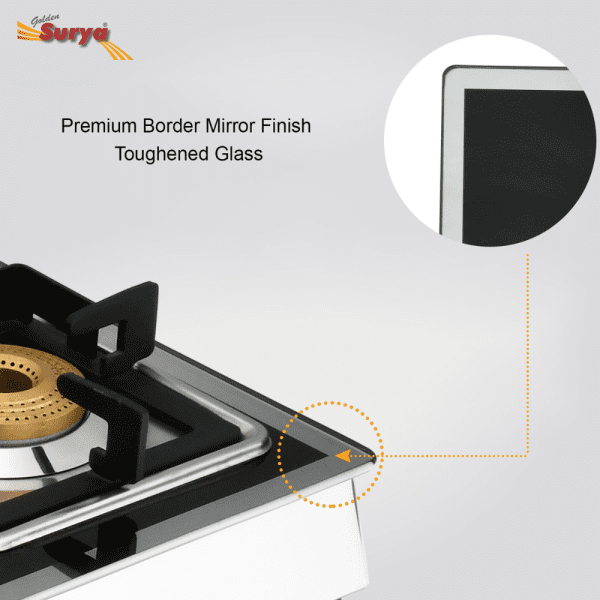 CXJ-32 Hot Star (Golden Surya Premium Design Toughened Glass Top Stainless Steel Body Forged Brass 3 Burner Manual Ignition Gas Stove) - Image 6