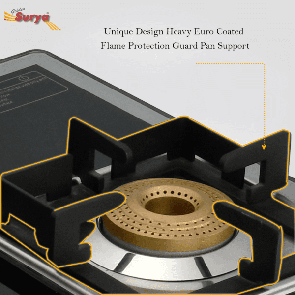 CXJ-32 Hot Star (Golden Surya Premium Design Toughened Glass Top Stainless Steel Body Forged Brass 3 Burner Manual Ignition Gas Stove) - Image 8