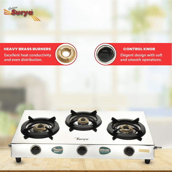 Trimax (Classic Premium Stainless Steel Manual Ignition Heavy Brass 3 Burner Gas Stove) - Image 7
