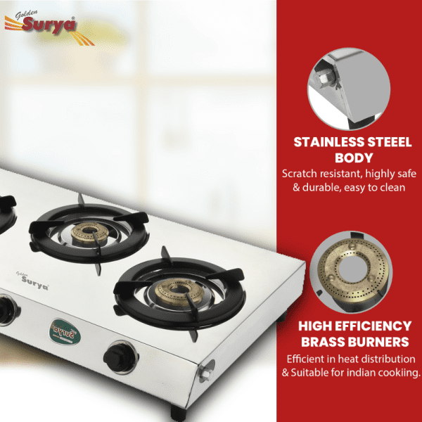 Trimax (Classic Premium Stainless Steel Manual Ignition Heavy Brass 3 Burner Gas Stove) - Image 8