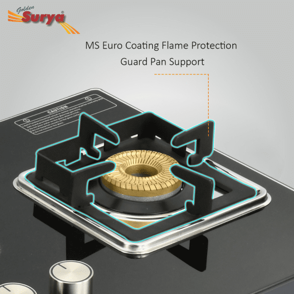 CXJ-32 MS ELITE HOB TOP (Golden Surya Gas Stove 3 Burner Hob Top Black Manual Ignition Toughened Glass Top Gas Stove) - Image 5