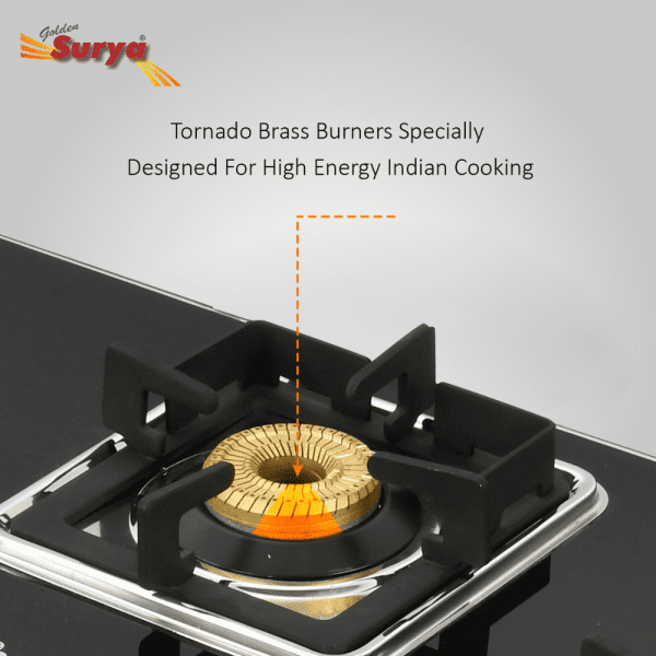 CXJ-32 MS ELITE HOB TOP (Golden Surya Gas Stove 3 Burner Hob Top Black Manual Ignition Toughened Glass Top Gas Stove) - Image 6