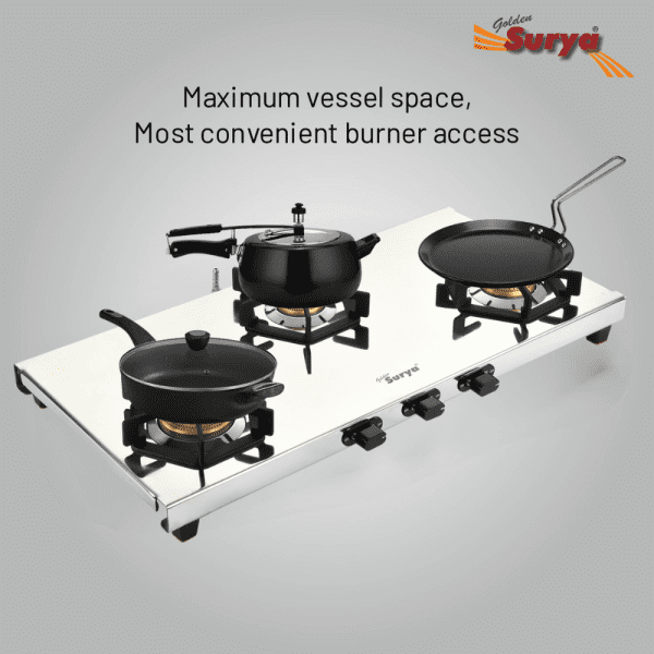 STARLIGHT 3B (Golden Surya Premium Stainless Steel Manual Ignition Heavy Forged Brass 3 Burner Gas Stove) - Image 5