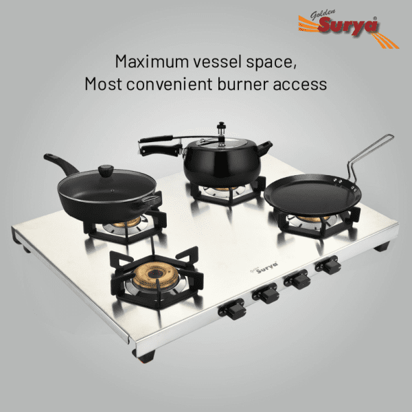 STARLIGHT 4B (Golden Surya Premium Stainless Steel Manual Ignition Heavy Forged Brass 4 Burner Gas Stove) - Image 5