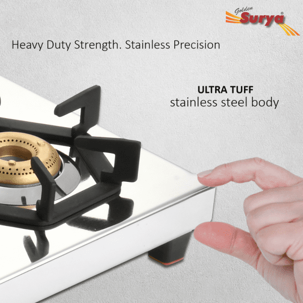 STARLIGHT 4B (Golden Surya Premium Stainless Steel Manual Ignition Heavy Forged Brass 4 Burner Gas Stove) - Image 6
