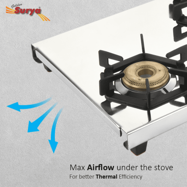 STARLIGHT 4B (Golden Surya Premium Stainless Steel Manual Ignition Heavy Forged Brass 4 Burner Gas Stove) - Image 7
