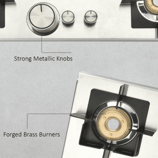 ZIRCON 3B HOB TOP (Golden Surya Premium Stainless Steel Manual Ignition Heavy Forged Brass 3 Burner Gas Stove) - Image 6
