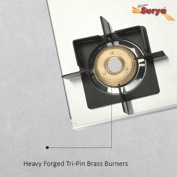 ZIRCON 3B HOB TOP (Golden Surya Premium Stainless Steel Manual Ignition Heavy Forged Brass 3 Burner Gas Stove) - Image 8