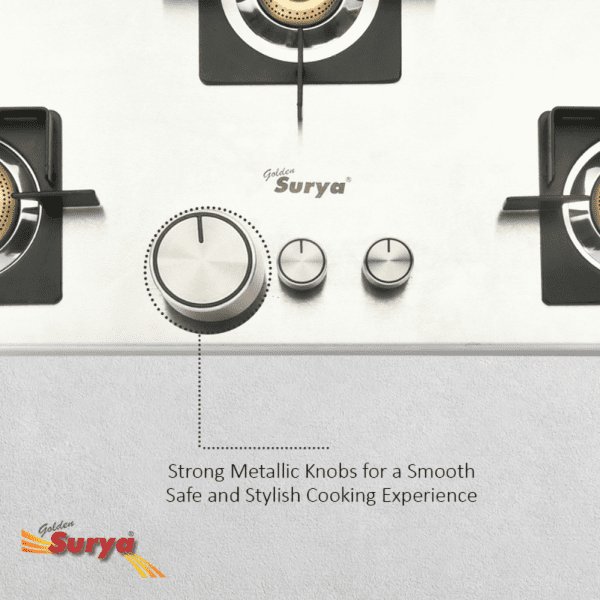 ZIRCON 3B HOB TOP (Golden Surya Premium Stainless Steel Manual Ignition Heavy Forged Brass 3 Burner Gas Stove) - Image 9